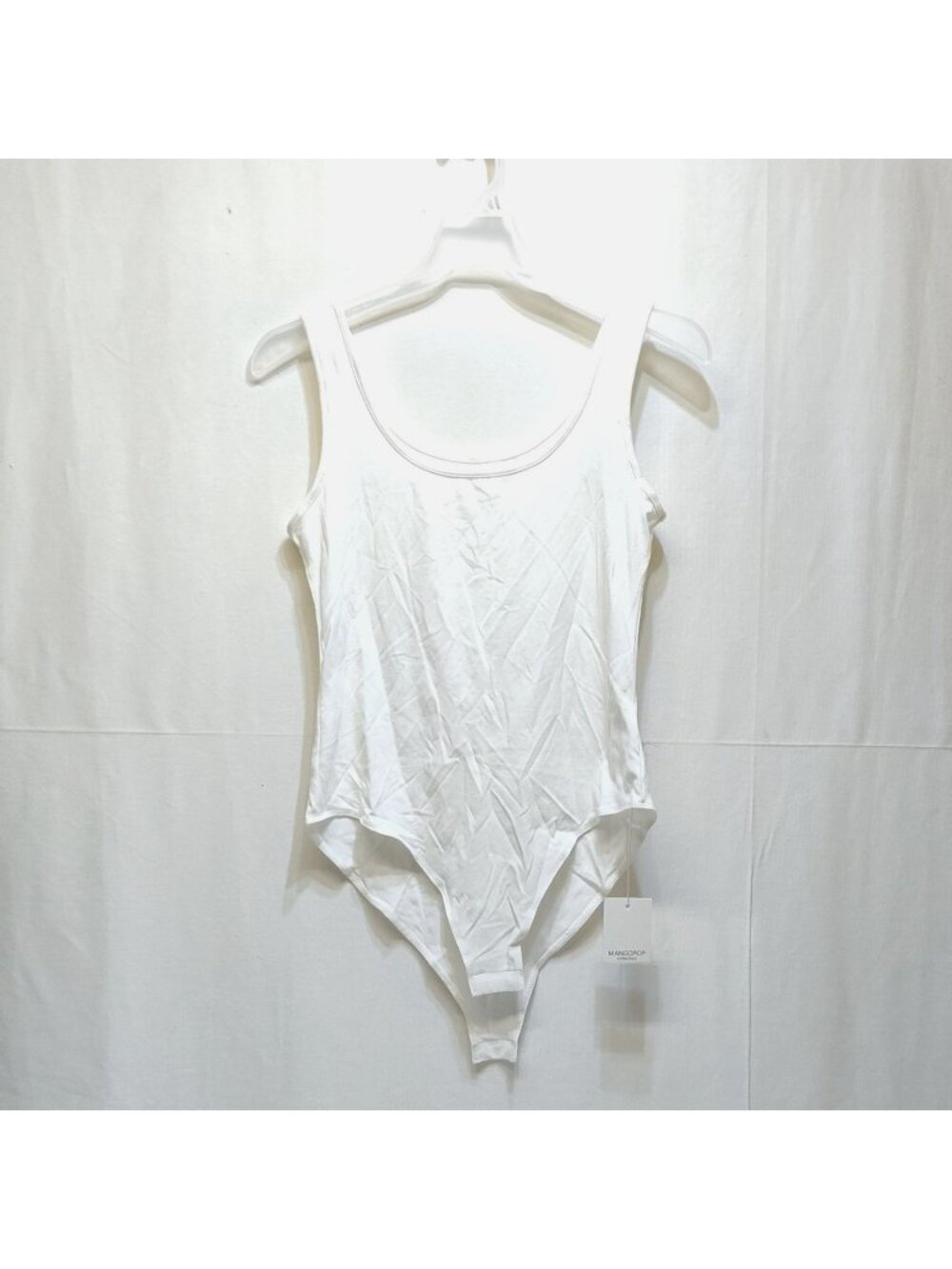 Mangopop Ribbed Tank Top Bodysuit Large White Sleeveless Stretchy Women Apparel